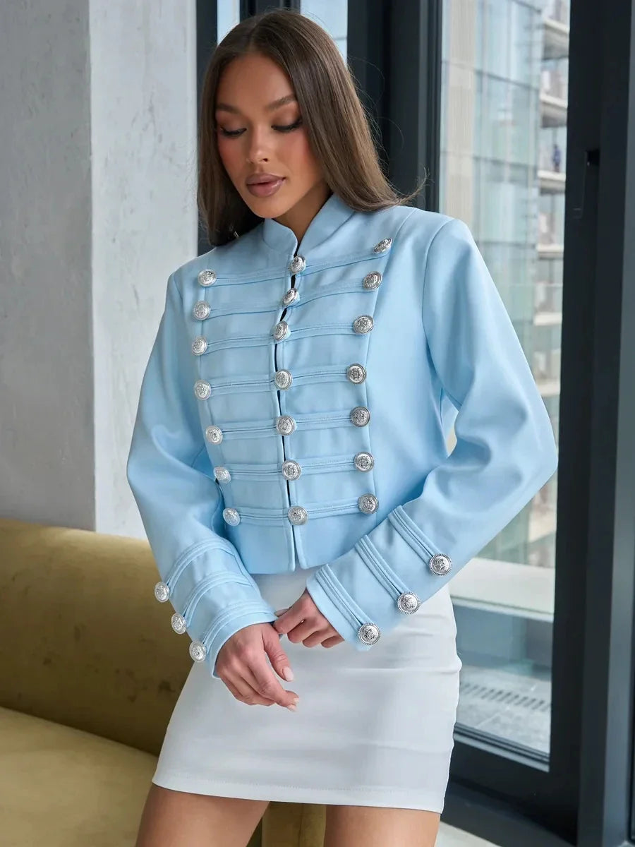 Silver Button Cropped Military Jacket