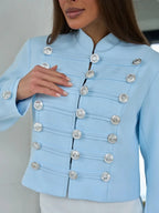 Silver Button Cropped Military Jacket
