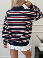 Striped Polo Collar Knit Sweater