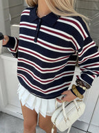 Striped Polo Collar Knit Sweater