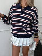 Striped Polo Collar Knit Sweater