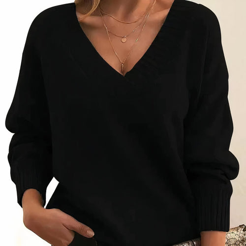 Relaxed V-Neck Knit Blouse
