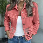 Lace Panel Denim-Look Jacket