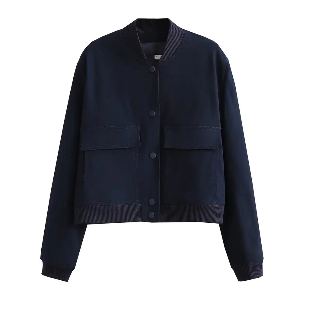 Cropped Ribbed Collar Bomber Jacket