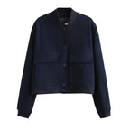 Cropped Ribbed Collar Bomber Jacket