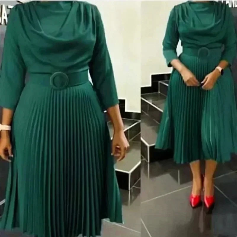 Pleated Belted Midi Dress