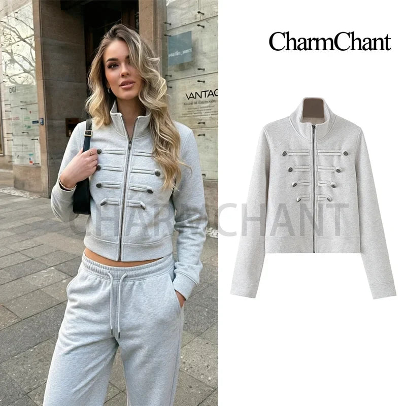 Cropped Military Zip Jacket