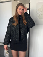 Sequin Stand Collar Bomber Jacket