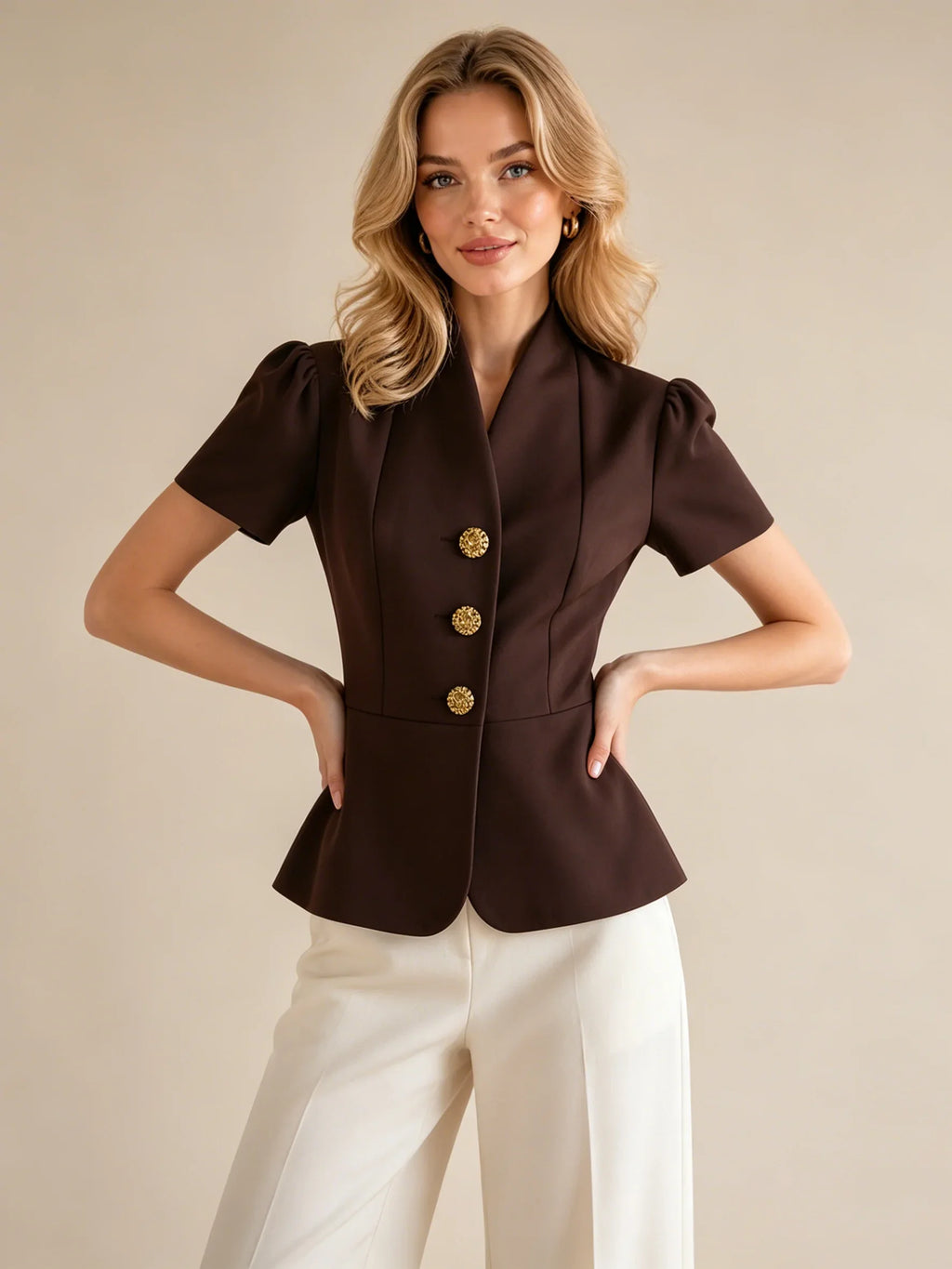 Gold Button Peplum Blazer