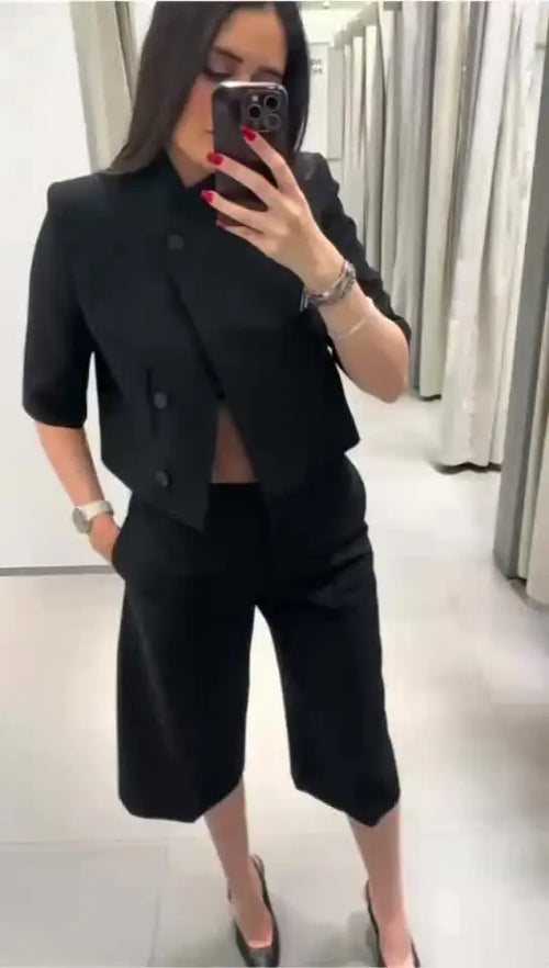Asymmetric Cropped Stand Collar Blazer