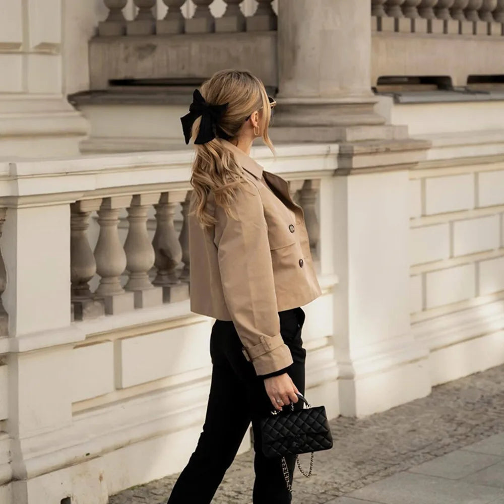 Cropped Double-Breasted Trench Jacket