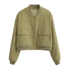 Cropped Ribbed Collar Bomber Jacket