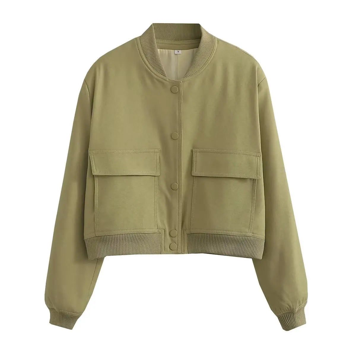 Cropped Ribbed Collar Bomber Jacket