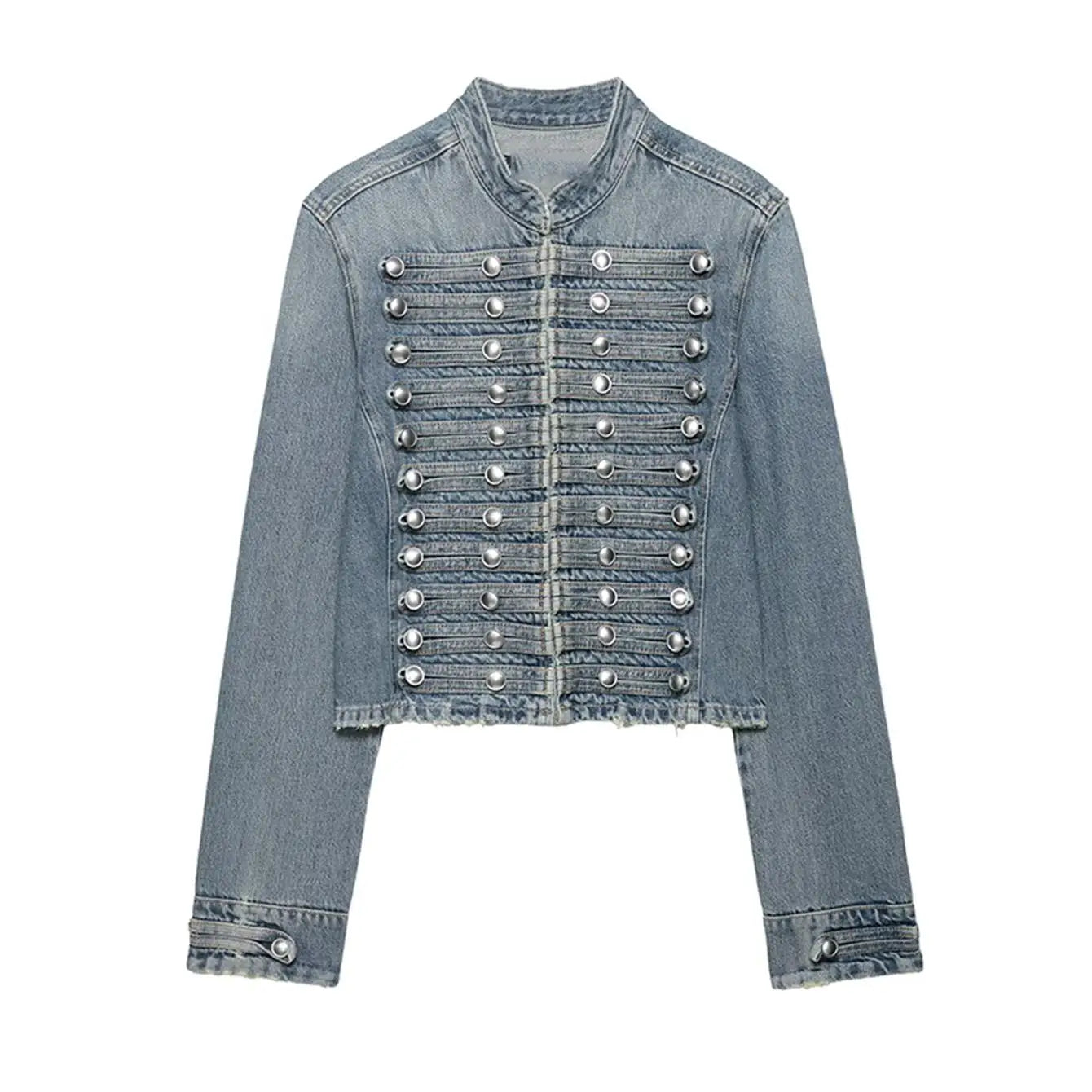 Cropped Denim Jacket with Metallic Buttons