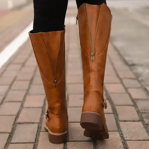 Buckle Strap Knee-High Boots