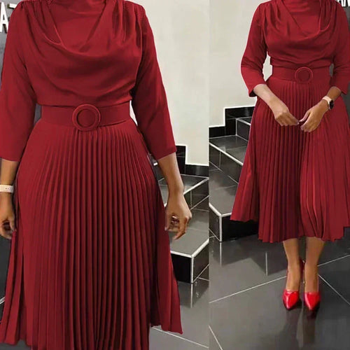 Pleated Belted Midi Dress