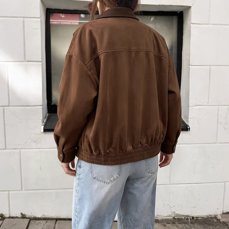 Retro Suede-Look Bomber Jacket