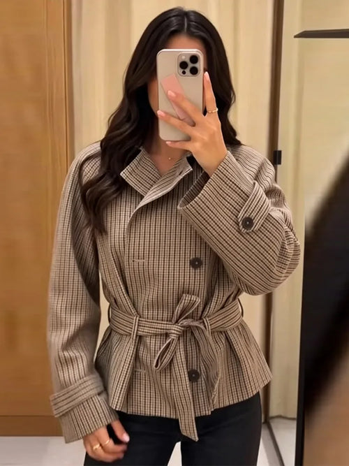 Plaid Cropped Trench Coat