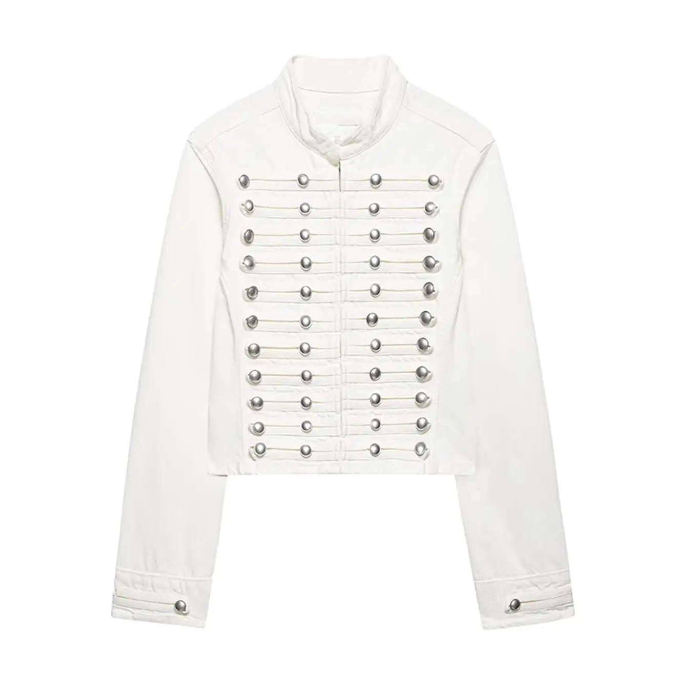 Cropped Denim Jacket with Metallic Buttons