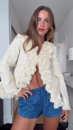Fringe Trim V-Neck Blazer