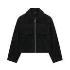Textured Cropped Zip Jacket with Flap Pockets