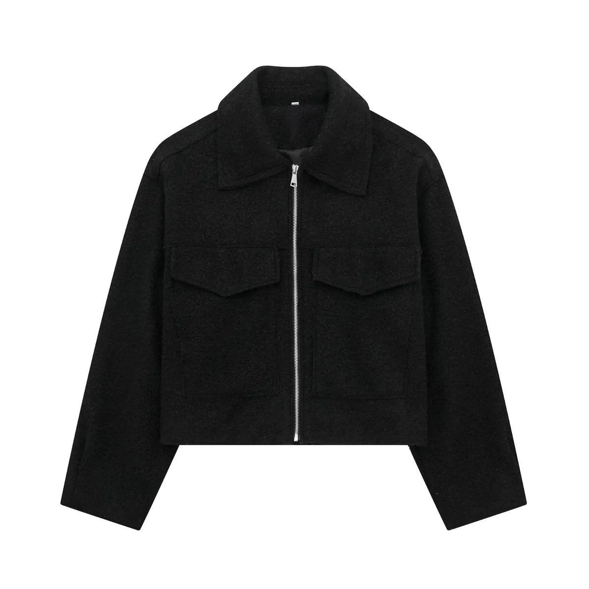 Textured Cropped Zip Jacket with Flap Pockets