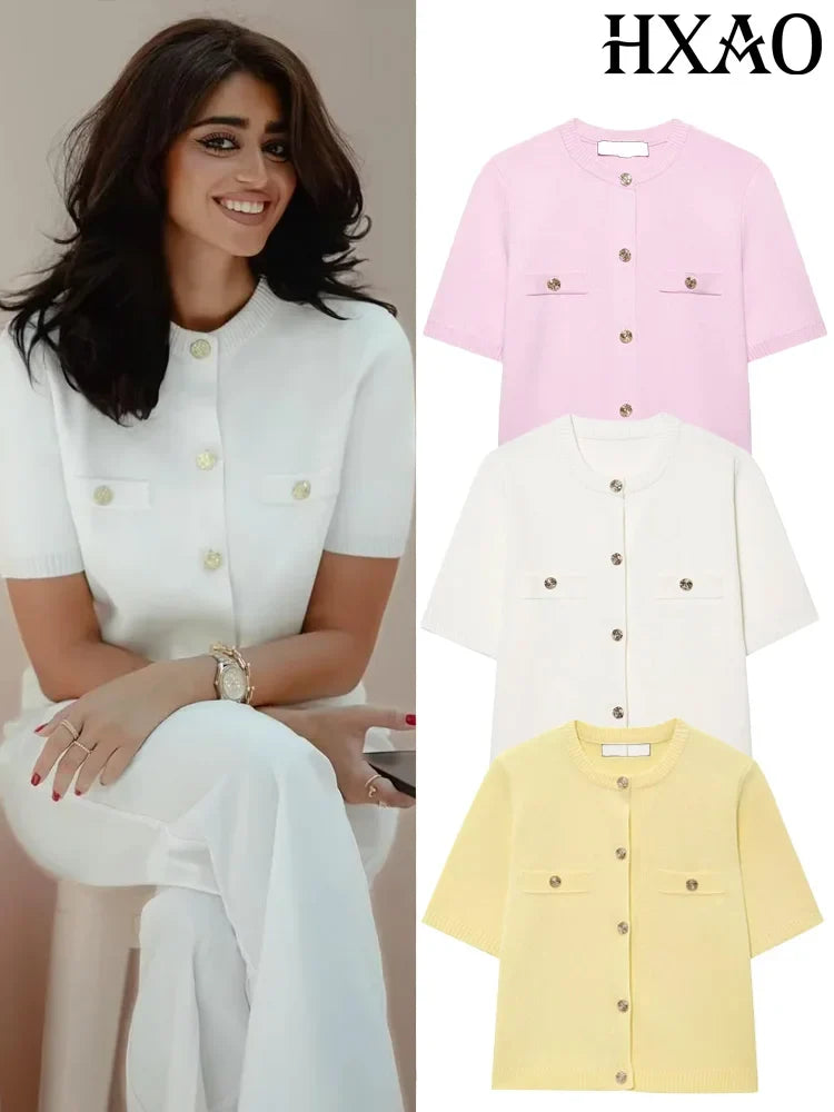 Short Sleeve Button Cardigan