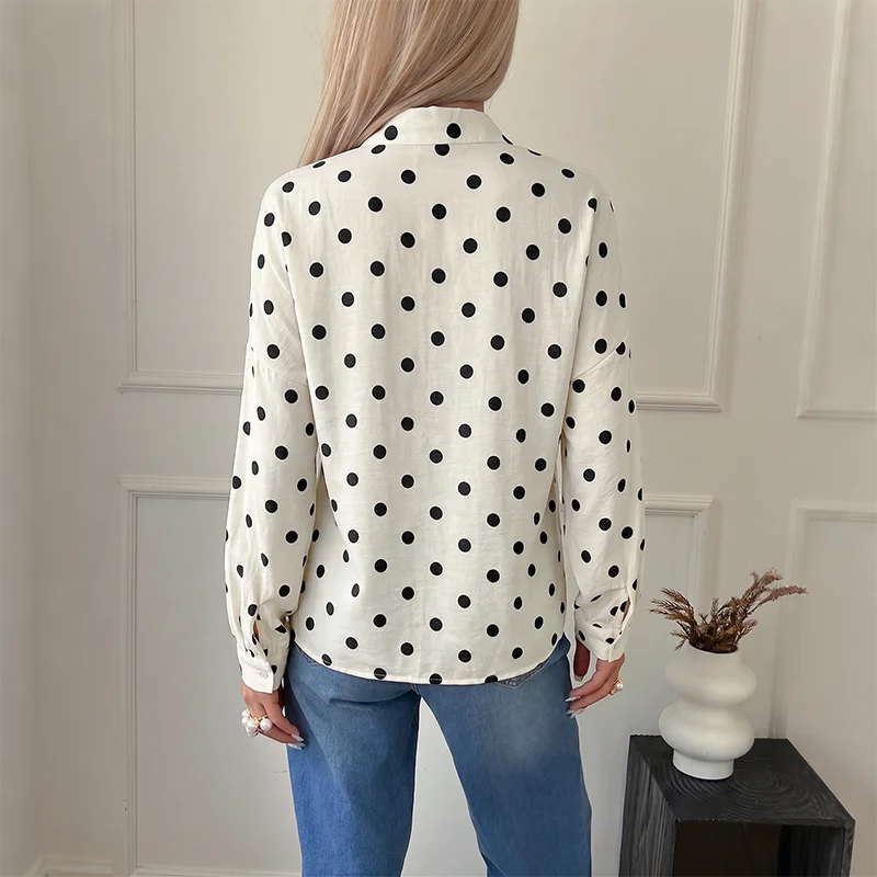 Ivory Polka Dot Stand Collar Blouse