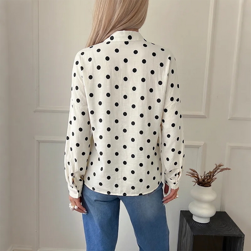 Ivory Polka Dot Stand Collar Blouse