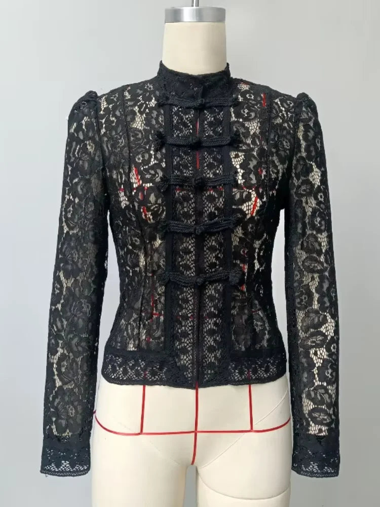 Floral Lace High Collar Blouse