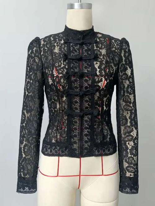 Floral Lace Frog Closure Blouse