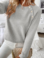 Diagonal Shoulder Button Knit Sweater
