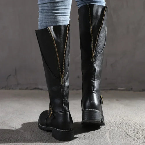 Buckle Strap Knee-High Boots