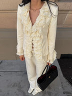 Fringe Trim V-Neck Blazer