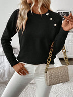 Diagonal Shoulder Button Knit Sweater