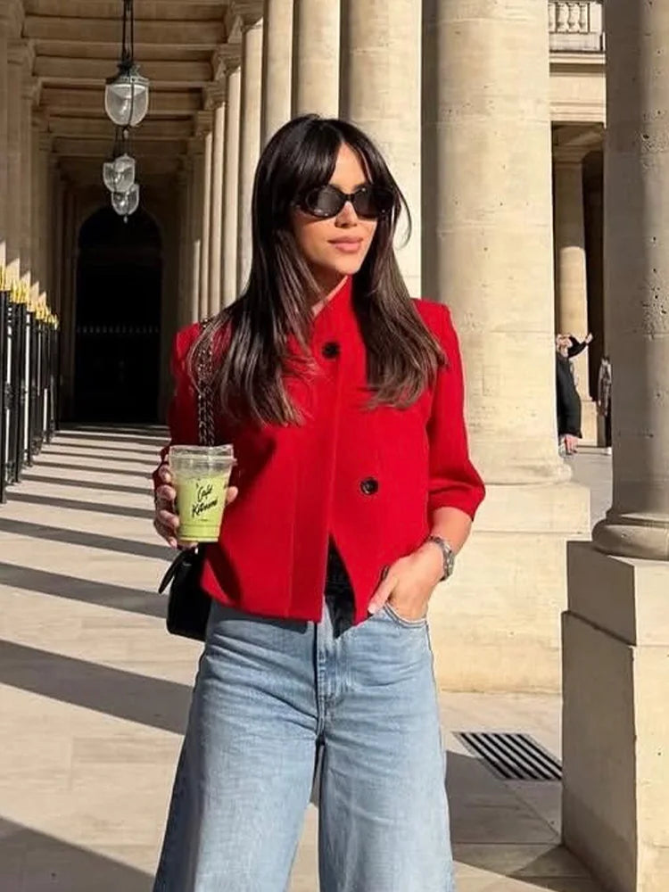 Cropped Stand Collar Jacket