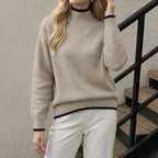 Contrast Trim Mock Neck Sweater