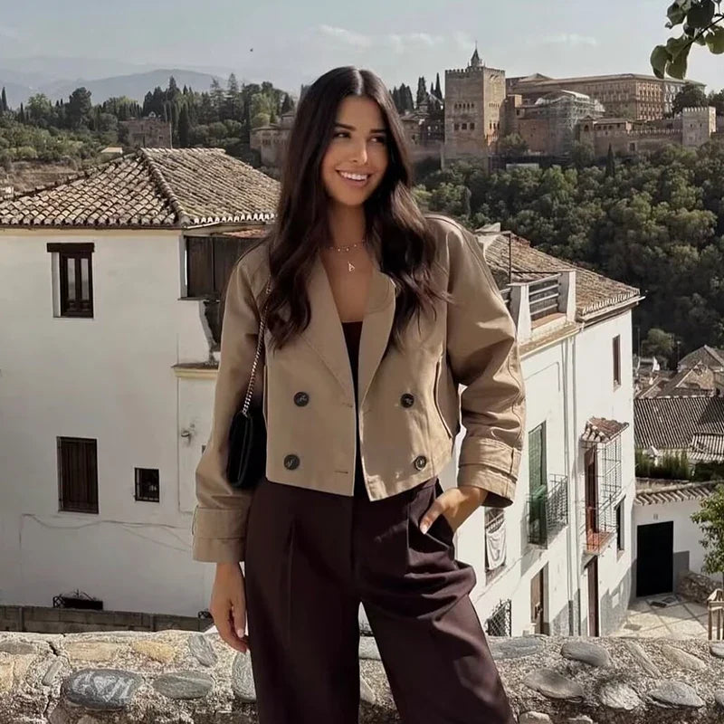 Cropped Double-Breasted Trench Jacket
