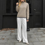 Contrast Trim Mock Neck Sweater