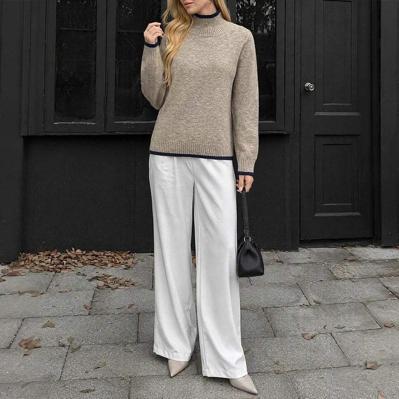 Contrast Trim Mock Neck Sweater