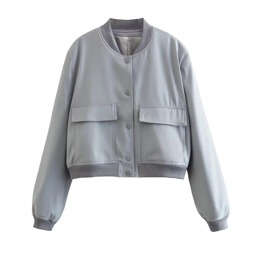 Cropped Ribbed Collar Bomber Jacket