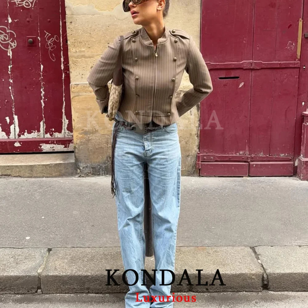 Striped Cropped Military Blazer