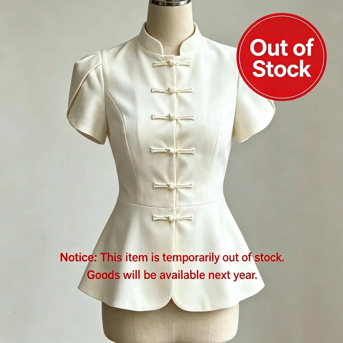 Retro Frog Closure Peplum Blouse