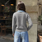 Layered Collar V-Neck Knit Pullover