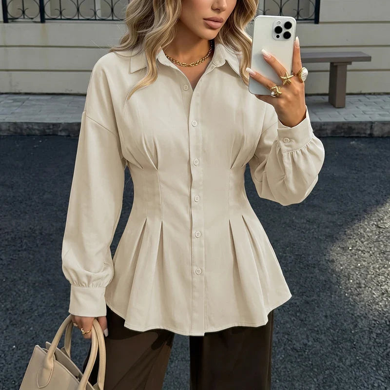 Fitted Peplum Button-Front Blouse