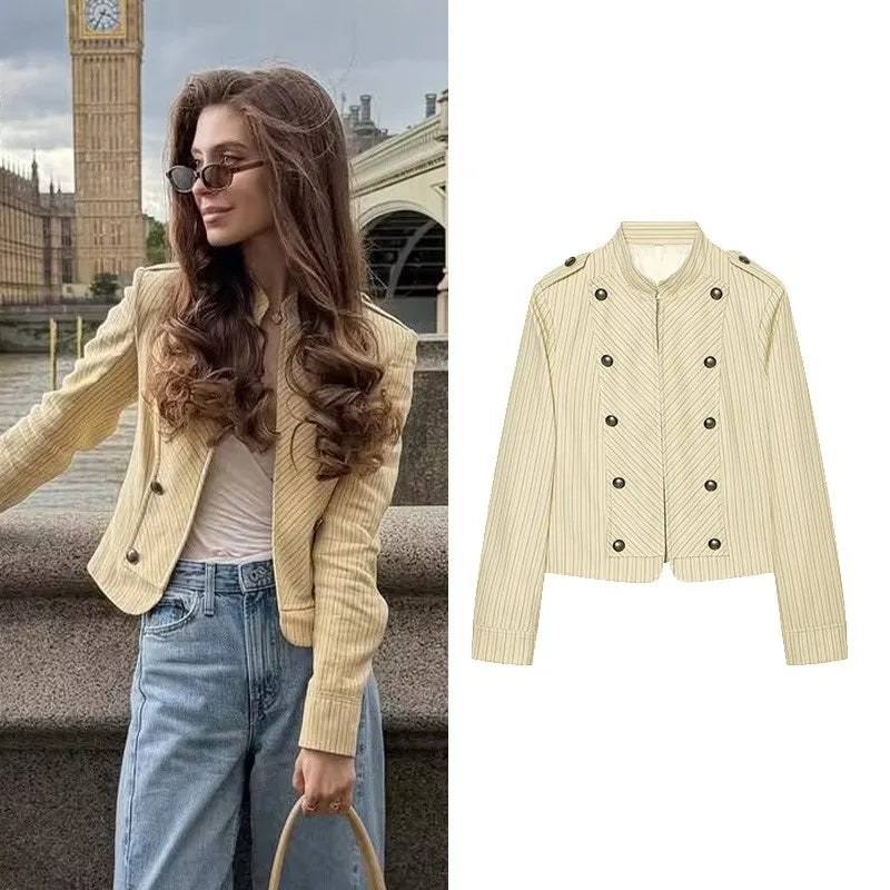 Chevron Stripe Stand Collar Jacket