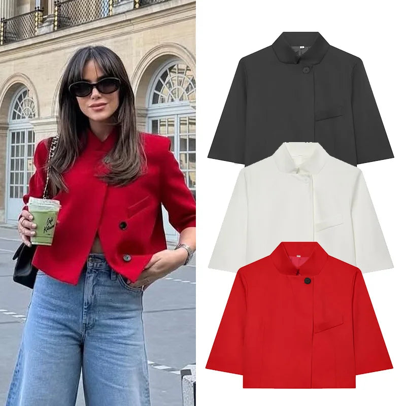 Cropped Stand Collar Jacket