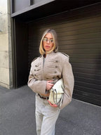 Taupe Military-Inspired Cropped Jacket