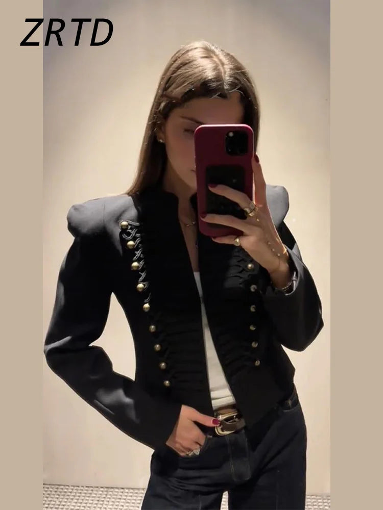 Cropped Military Stand Collar Jacket