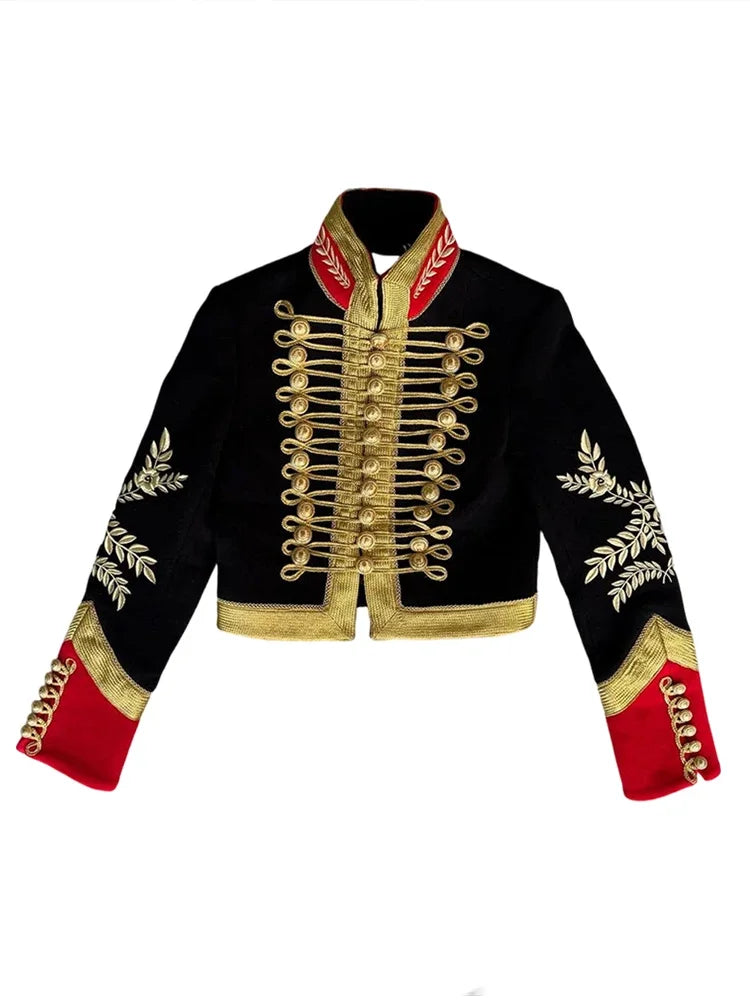 Embroidered Cropped Military Jacket